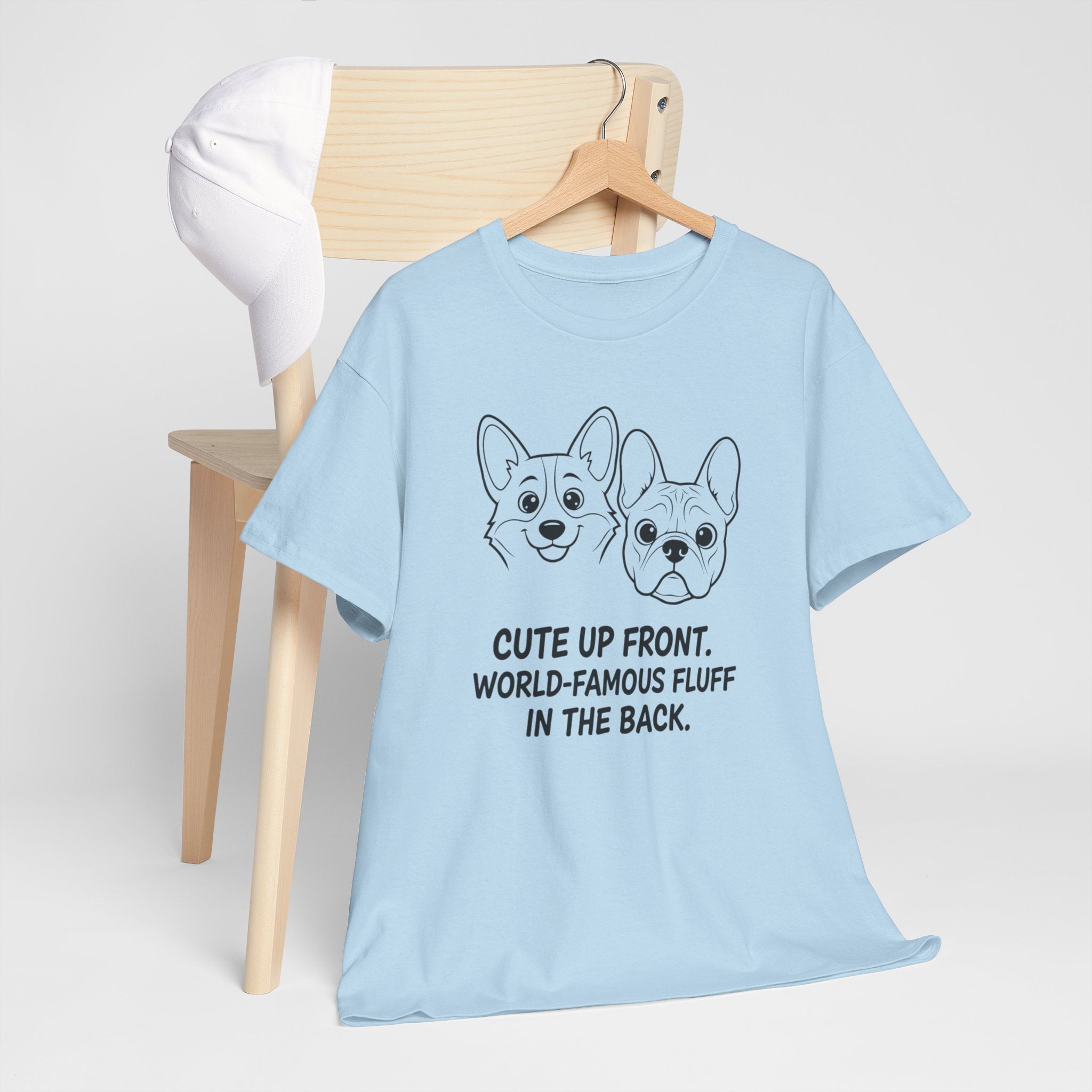 Corgi Humor Tee — “Cute Up Front. World‑Famous Fluff in the Back.” Dog Lover T‑Shirt